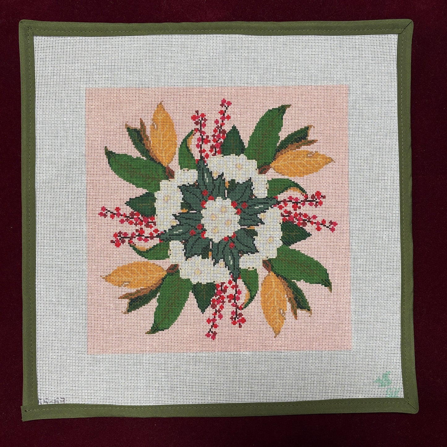 Winter Greens and paperwhites-Needlepoint Canvas-The Gingham Stitchery-The Pepper Pot Barrington, IL