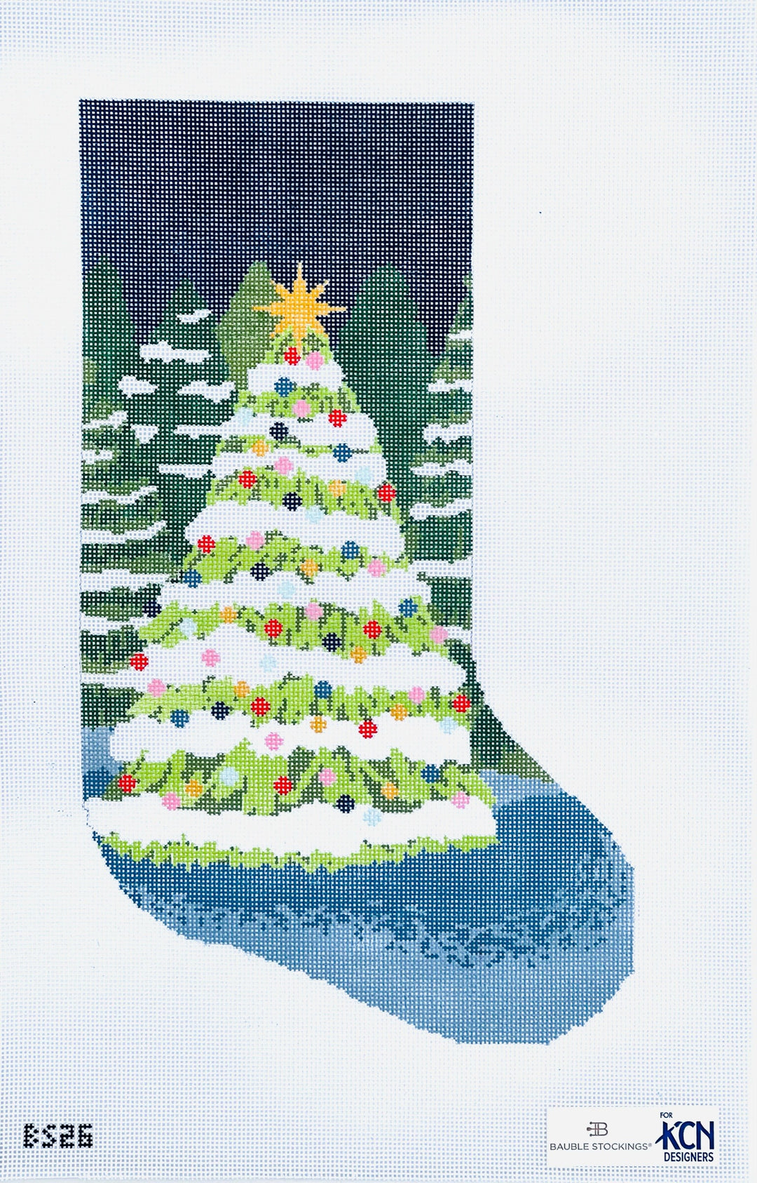 Winter Wonderland Bauble Stocking Canvas August Trunk Show-Needlepoint Canvas-KCN Designers-The Pepper Pot Barrington, IL