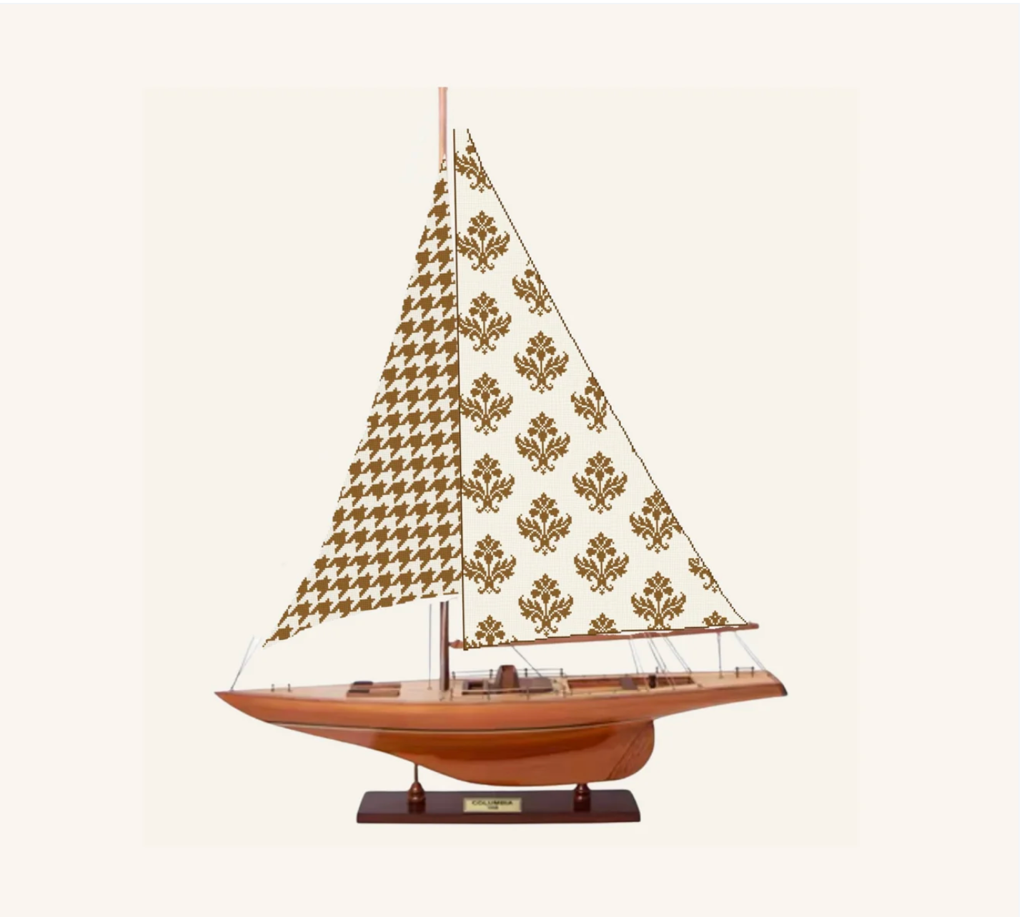 Wisteria Damask Sails with Sailboat-Needlepoint Canvas-Wisteria Designs-The Pepper Pot Barrington, IL
