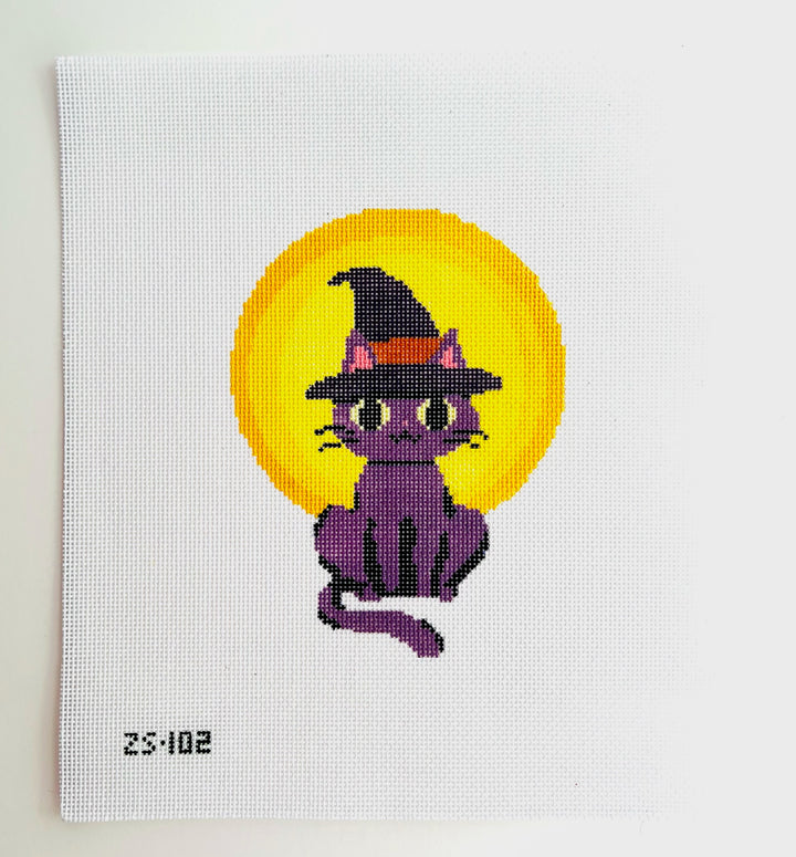 Witch Cat August Trunk Show-Needlepoint Canvas-KCN Designers-The Pepper Pot Barrington, IL