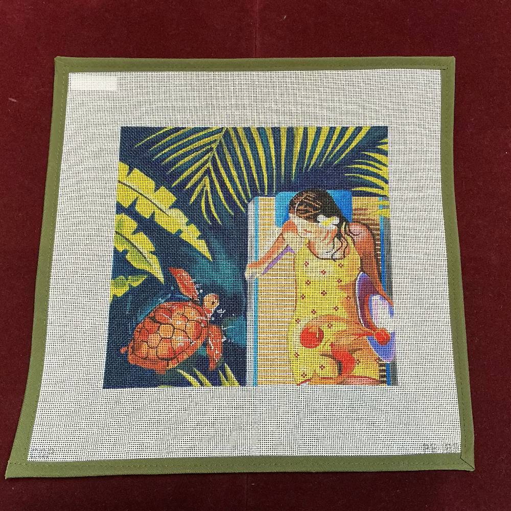 Woman Watching Turtle-Needlepoint Canvas-Colors of Praise-The Pepper Pot Barrington, IL