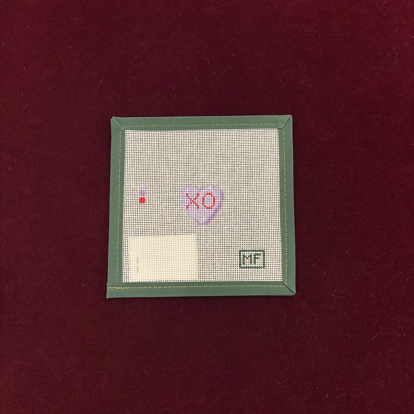 XO Heart Mini-Lavender-Canvas-MF Needlepoint-The Pepper Pot