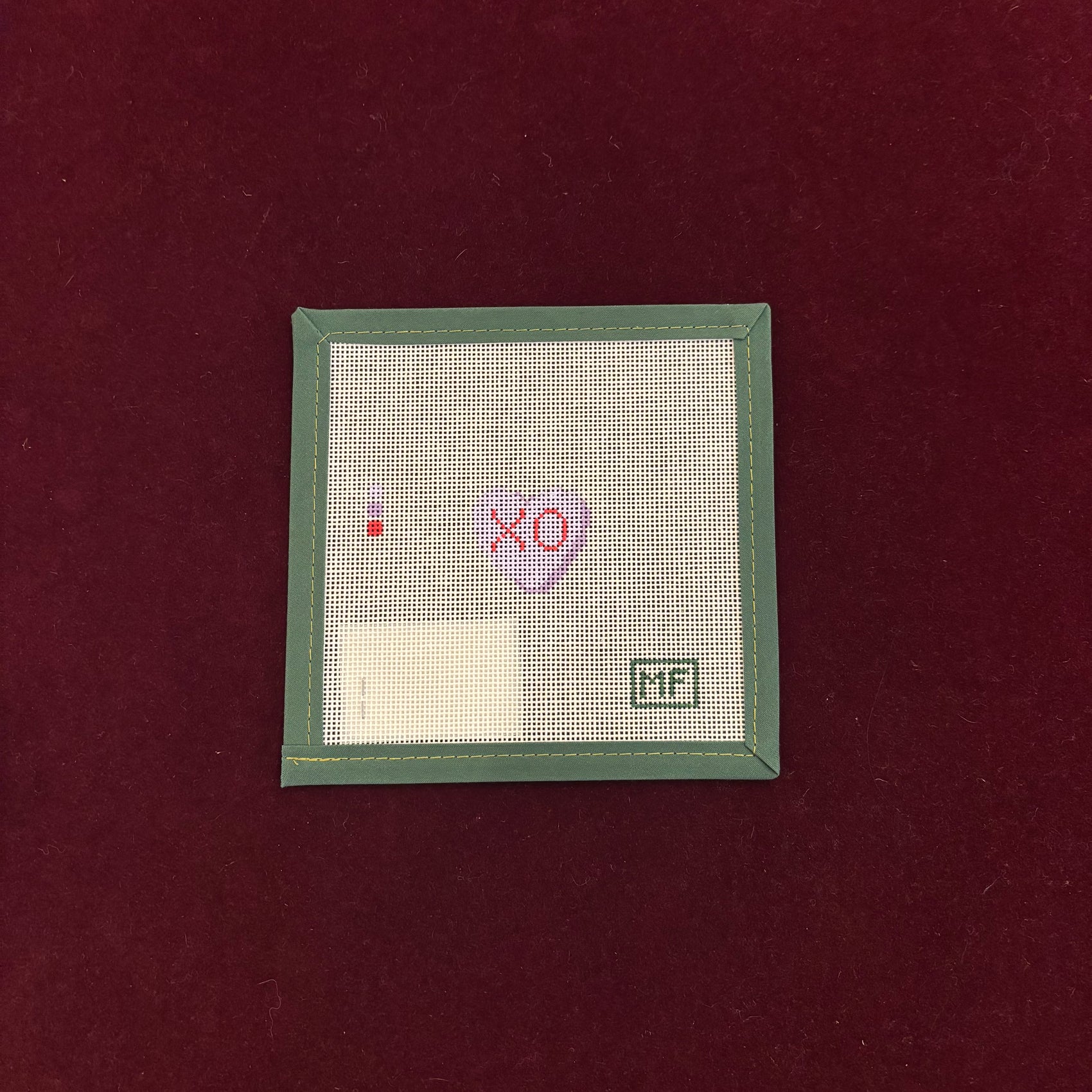 XO Heart Mini-Lavender-Canvas-MF Needlepoint-The Pepper Pot