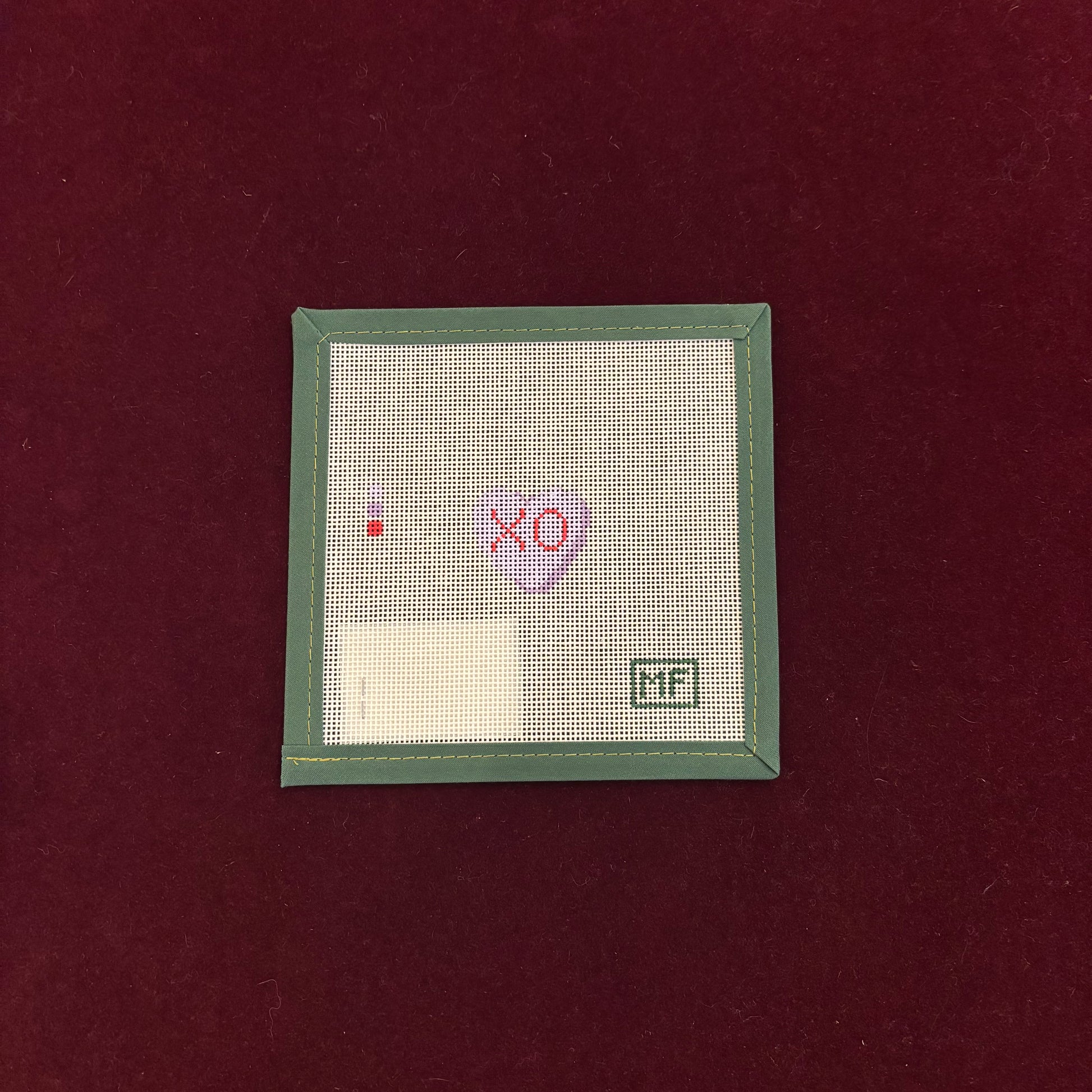 XO Heart Mini-Lavender-Canvas-MF Needlepoint-The Pepper Pot
