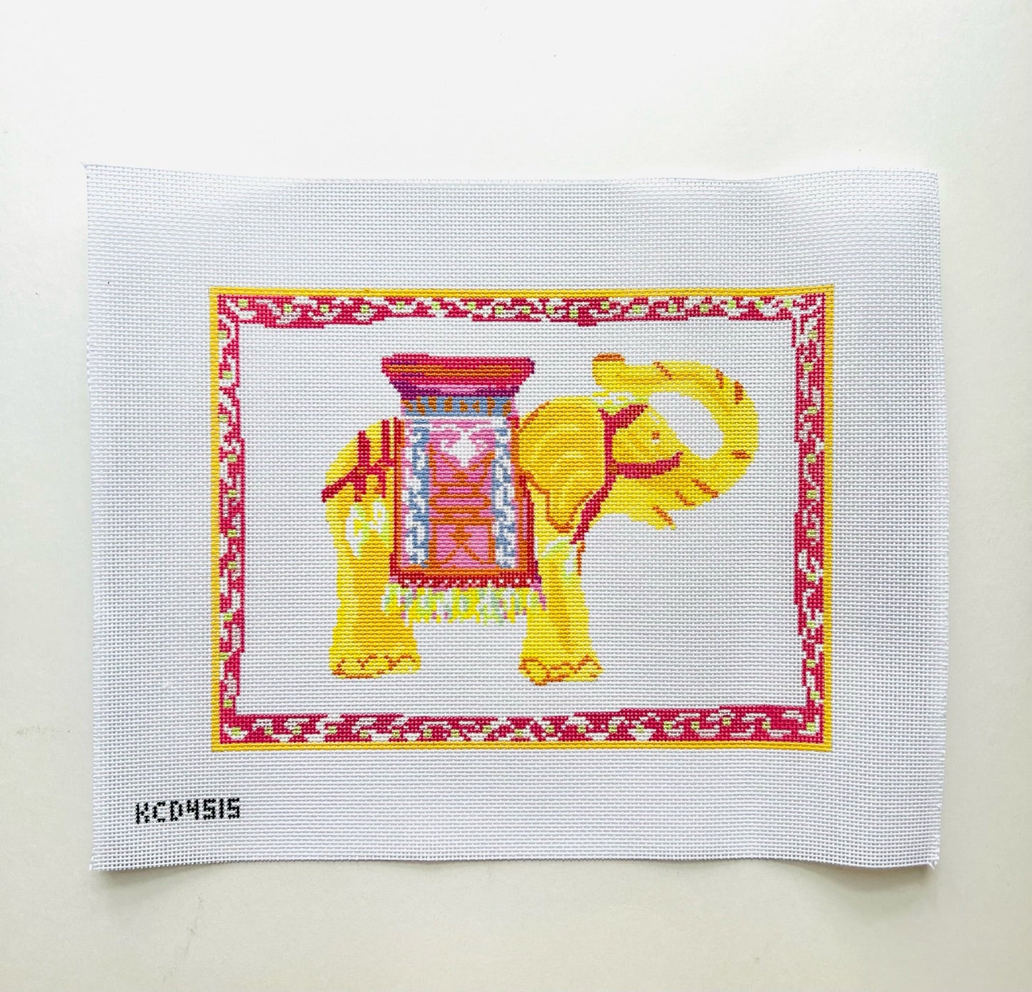 Yellow Elephant Pillow August Trunk Show-Needlepoint Canvas-KCN Designers-The Pepper Pot Barrington, IL