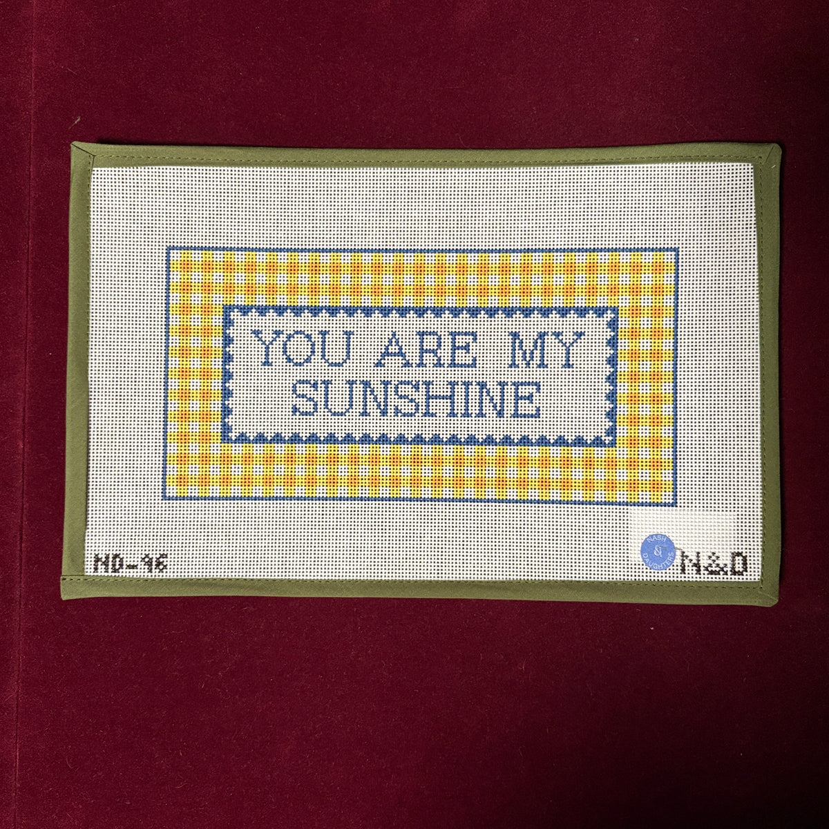You Are My Sunshine Gingham Sign-Needlepoint Canvas-Nash and Daughters-The Pepper Pot Barrington, IL